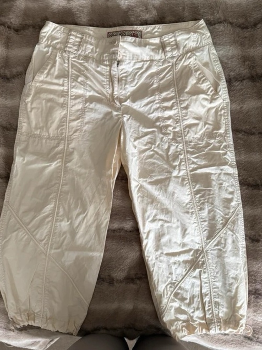 Men's Cream Utility Cargo Capris with Elastic Cuffs